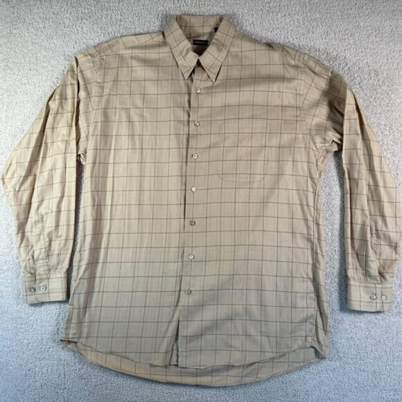 Gitman Bros Mens Long Sleeve Button‎ Dress Shirt Beige Brown Plaid Size XLT USA - Picture 2 of 12